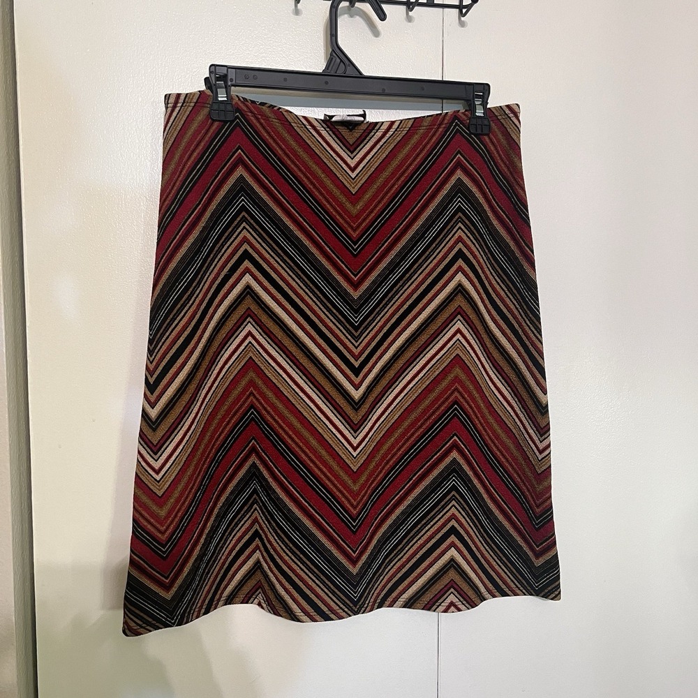 VTG Heart & Soul Chevron Midi Skirt‎ Large Y2K Red Gold Glitter Zig Zag Made USA